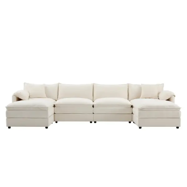 136' Chenille Modular Sectional Sofa with Deep and Wide Seat,U Shaped Cloud Couch Set with Double Cushions,6 Seat Sofa with Movable Ottomans,Oversized Indoor Furniture for Living Room,3 Colors