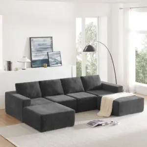 110*72' Modular U Shaped Sectional Sofa with Ottomans,Luxury Cloud Chenille Floor Couch with Deep Seat,No Assembly Required,Fully Compressed Upholstered Sofa for Living Room,Bedroom,3 Colors