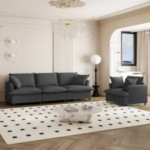 2 Piece Living Room Sofa Set with Throw Pillows,Chenille Sectional Couch Sets,Upholstered 3 Seater Sofa & Armchair,4 Seat Indoor Furniture for Bedroom,Apartment,Office,2 Colors