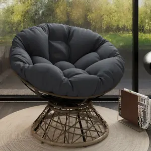 40' Ergonomic Wicker Chair with Cloud Thick Density Fabric Cushion,3-proof Cover,High Capacity Iron Frame,Fluid 360 Degree Swivel for Reading,Living Room, Bedroom,Lounge,Brown Base,2 Colors