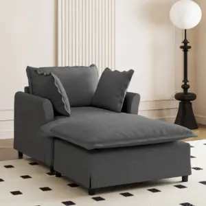 Oversized Chaise Lounge Indoor,Chenille Single Sofa Bed with Wide Seat,Upholstered Lazy Sleeper Armchair with Movable Ottoman,Reading Couch Set for Living Room,Bedroom,2 Colors