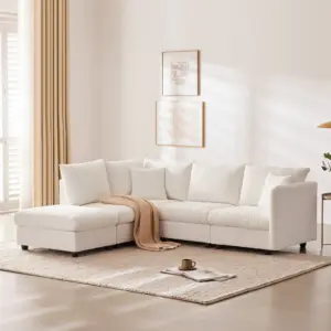 89*79' Modern Modular Sectional Sofa with Deep Seat,Vertical Stripes,5 Seat Corner Couch with Movable Ottoman,Throw Pillows,L-Shaped Comfy Cloud Indoor Furniture for Living Room,Apartment,3 Colors