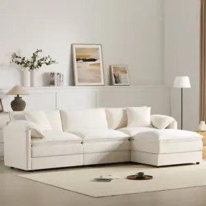 103.5' Chenille Modular Sectional Sofa with Deep and Wide Seat,L Shaped Cloud Couch Set with Double Cushions,4 Seat Sofa with Movable Ottoman,Oversized Indoor Furniture for Living Room,3 Colors