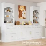 Modern 83.7inch High Kitchen Pantry, Freestanding Tall Kitchen Hutch with Faux Marble Top, Display Cupboard Cabinet with 5 Storage Drawers and Adjustable Shelf, White