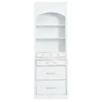 Modern 83.7inch High Kitchen Pantry, Freestanding Tall Kitchen Hutch with Faux Marble Top, Display Cupboard Cabinet with 5 Storage Drawers and Adjustable Shelf, White
