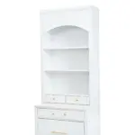 Modern 83.7inch High Kitchen Pantry, Freestanding Tall Kitchen Hutch with Faux Marble Top, Display Cupboard Cabinet with 5 Storage Drawers and Adjustable Shelf, White