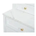Modern 83.7inch High Kitchen Pantry, Freestanding Tall Kitchen Hutch with Faux Marble Top, Display Cupboard Cabinet with 5 Storage Drawers and Adjustable Shelf, White