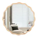 Solid Wood Wavy Mirror--Natural-Wood Vanity Mirror Wall Decor 31' x 31' Modern Mirror Wall Decor for Bathroom, Bedroom, Living Room, Dining Room, Cloakroom, Entryway