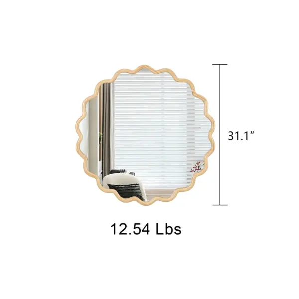 Solid Wood Wavy Mirror--Natural-Wood Vanity Mirror Wall Decor 31' x 31' Modern Mirror Wall Decor for Bathroom, Bedroom, Living Room, Dining Room, Cloakroom, Entryway