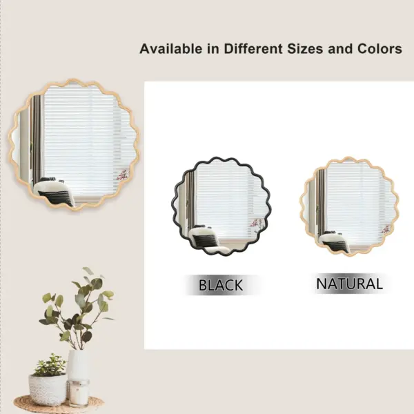 Solid Wood Wavy Mirror--Natural-Wood Vanity Mirror Wall Decor 31' x 31' Modern Mirror Wall Decor for Bathroom, Bedroom, Living Room, Dining Room, Cloakroom, Entryway