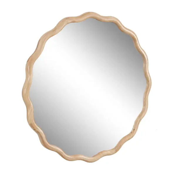 Solid Wood Wavy Mirror--Natural-Wood Vanity Mirror Wall Decor 31' x 31' Modern Mirror Wall Decor for Bathroom, Bedroom, Living Room, Dining Room, Cloakroom, Entryway