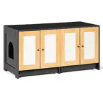 Double Litter Box Enclosure,Cat Litter Box Enclosure for 2 Cats, Hidden Litter Box Furniture with Rattan Doors, 47' L x 19.8' W x 21.8' H,Black