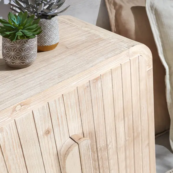 59'' Farmhouse Curved Vintage Storage Sideboard with Large Wooden Handles, Vertical Wood Grain Carving and Adjustable Shelves for Kitchen,Dining Room (Natural Wood Washed)