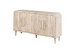 59'' Farmhouse Curved Vintage Storage Sideboard with Large Wooden Handles, Vertical Wood Grain Carving and Adjustable Shelves for Kitchen,Dining Room (Natural Wood Washed)