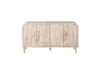 59'' Farmhouse Curved Vintage Storage Sideboard with Large Wooden Handles, Vertical Wood Grain Carving and Adjustable Shelves for Kitchen,Dining Room (Natural Wood Washed)