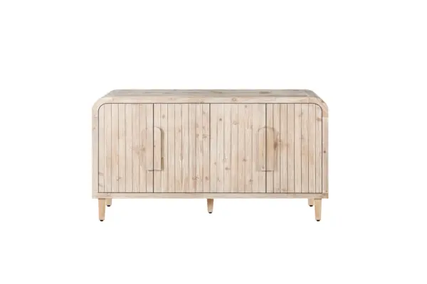 59'' Farmhouse Curved Vintage Storage Sideboard with Large Wooden Handles, Vertical Wood Grain Carving and Adjustable Shelves for Kitchen,Dining Room (Natural Wood Washed)