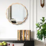 Solid Wood Wavy Mirror--Natural-Wood Vanity Mirror Wall Decor 31' x 31' Modern Mirror Wall Decor for Bathroom, Bedroom, Living Room, Dining Room, Cloakroom, Entryway
