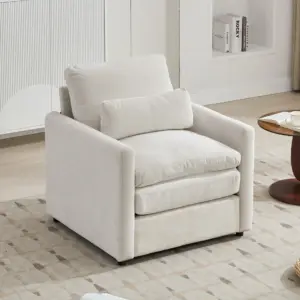 31.9' Cozy Upholstered Armchair Oversized Comfy Cloud Sofa Double Cushion Single Sofa Plush Cushion Armchair for Living Room, Beige