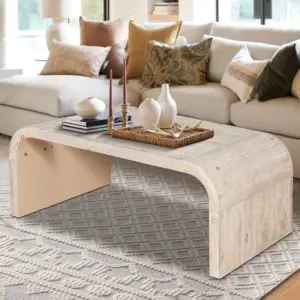 Farmhouse Vintage Crafts Coffee Table,Curved Art Deco Design, Easy Assembly, 48' W x 24' D x 18'(Natural Wood Washed)