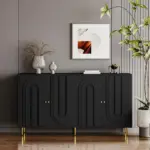 Modern Black Lacquered 4 Door Wooden Cabinet Sideboard Buffet Server Cabinet Storage Cabinet, for Living Room, Entryway, Hallway, Office, Kitchen and Dining Room