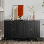 Modern Black Lacquered 4 Door Wooden Cabinet Sideboard Buffet Server Cabinet Storage Cabinet, for Living Room, Entryway, Hallway, Office, Kitchen and Dining Room