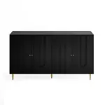 Modern Black Lacquered 4 Door Wooden Cabinet Sideboard Buffet Server Cabinet Storage Cabinet, for Living Room, Entryway, Hallway, Office, Kitchen and Dining Room