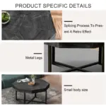 Wood Octagonal Vintage Patchwork Craft Farmhouse 30 Inch Wooden Table Top Cross Metal Legs Coffee Table for Living Room(Antique Black)