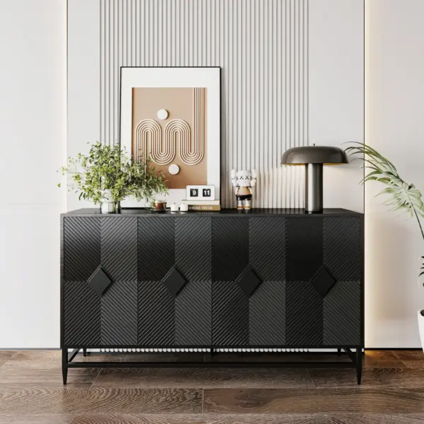 Accent Black Lacquered 4 Door Wooden Cabinet Sideboard Buffet Server Cabinet Storage Cabinet, for Living Room, Entryway, Hallway, Office, Kitchen and Dining Room