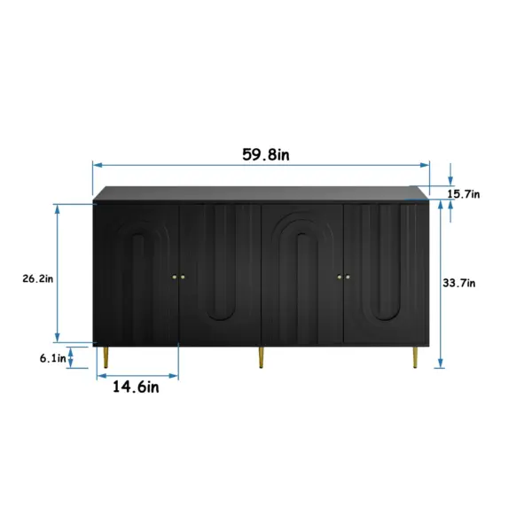 Modern Black Lacquered 4 Door Wooden Cabinet Sideboard Buffet Server Cabinet Storage Cabinet, for Living Room, Entryway, Hallway, Office, Kitchen and Dining Room