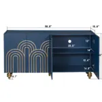 Modern Fluted Sideboard Buffet with Storage, Curve Element with Strict Lines, 4 Doors Storage Cabinet with Adjustable Shelves for Kitchen, Dining Room, Living Room (Navy Blue)