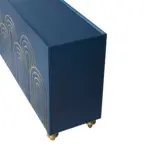 Modern Fluted Sideboard Buffet with Storage, Curve Element with Strict Lines, 4 Doors Storage Cabinet with Adjustable Shelves for Kitchen, Dining Room, Living Room (Navy Blue)