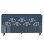 Modern Fluted Sideboard Buffet with Storage, Curve Element with Strict Lines, 4 Doors Storage Cabinet with Adjustable Shelves for Kitchen, Dining Room, Living Room (Navy Blue)