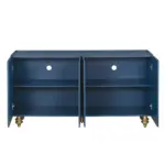 Modern Fluted Sideboard Buffet with Storage, Curve Element with Strict Lines, 4 Doors Storage Cabinet with Adjustable Shelves for Kitchen, Dining Room, Living Room (Navy Blue)