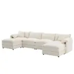 136' Chenille Modular Sectional Sofa with Deep and Wide Seat,U Shaped Cloud Couch Set with Double Cushions,6 Seat Sofa with Movable Ottomans,Oversized Indoor Furniture for Living Room,3 Colors