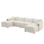 136' Chenille Modular Sectional Sofa with Deep and Wide Seat,U Shaped Cloud Couch Set with Double Cushions,6 Seat Sofa with Movable Ottomans,Oversized Indoor Furniture for Living Room,3 Colors