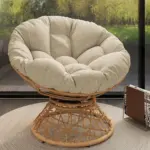 40' Ergonomic Wicker Chair with Cloud Thick Density Fabric Cushion,3-proof Cover,High Capacity Iron Frame,Fluid 360 Degree Swivel for Reading,Living Room, Bedroom,Lounge,Natural Base,2 Colors