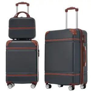 Hardshell Luggage Sets 3 Pieces 20'+24' Luggages and Cosmetic Case Spinner Suitcase with TSA Lock Lightweight,Black