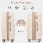 Luggage Sets 4 Piece, Expandable ABS Durable Suitcase with Travel Bag, Carry On Luggage Suitcase Set with 360 Spinner Wheels, ivory and golden