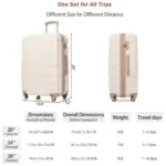 Luggage Sets 4 Piece, Expandable ABS Durable Suitcase with Travel Bag, Carry On Luggage Suitcase Set with 360 Spinner Wheels, ivory and golden