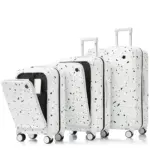 Luggage Set of 3, 20, 24, 28inch with USB Port, 20, 24inch with front opening design Airline Certified Carry on Luggage with Cup Holder, ABS+PC Hard Shell Luggage with Spinner Wheels, starry sky white