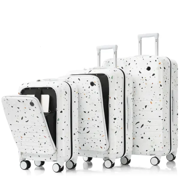 Luggage Set of 3, 20, 24, 28inch with USB Port, 20, 24inch with front opening design Airline Certified Carry on Luggage with Cup Holder, ABS+PC Hard Shell Luggage with Spinner Wheels, starry sky white
