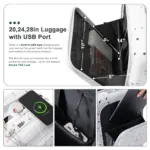 Luggage Set of 3, 20, 24, 28inch with USB Port, 20, 24inch with front opening design Airline Certified Carry on Luggage with Cup Holder, ABS+PC Hard Shell Luggage with Spinner Wheels, starry sky white