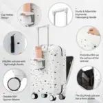 Luggage Set of 3, 20, 24, 28inch with USB Port, 20, 24inch with front opening design Airline Certified Carry on Luggage with Cup Holder, ABS+PC Hard Shell Luggage with Spinner Wheels, starry sky white
