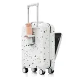 Luggage Set of 3, 20, 24, 28inch with USB Port, 20, 24inch with front opening design Airline Certified Carry on Luggage with Cup Holder, ABS+PC Hard Shell Luggage with Spinner Wheels, starry sky white