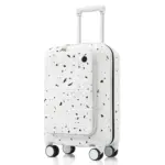 Luggage Set of 3, 20, 24, 28inch with USB Port, 20, 24inch with front opening design Airline Certified Carry on Luggage with Cup Holder, ABS+PC Hard Shell Luggage with Spinner Wheels, starry sky white