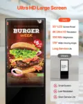 VEVOR 55 Inch Digital Signage Display, Touchscreen Digital Kiosk, Indoor Floor Standing Kiosk Display, 4K UHD LCD Screen, 2GB RAM & 32GB ROM, with WiFi HDMI/USB Input, Commercial Advertising Display