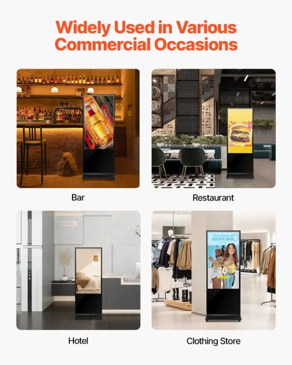 VEVOR 55 Inch Digital Signage Display, Touchscreen Digital Kiosk, Indoor Floor Standing Kiosk Display, 4K UHD LCD Screen, 2GB RAM & 32GB ROM, with WiFi HDMI/USB Input, Commercial Advertising Display