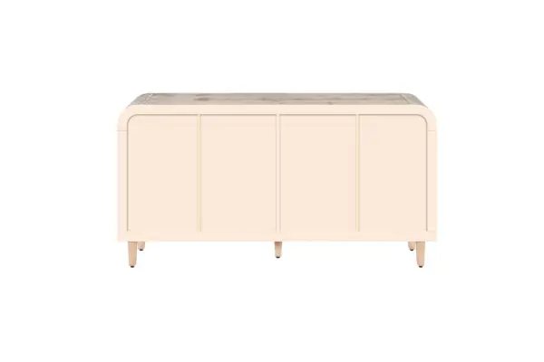 59'' Farmhouse Curved Vintage Storage Sideboard with Large Wooden Handles, Vertical Wood Grain Carving and Adjustable Shelves for Kitchen,Dining Room (Natural Wood Washed)