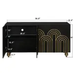Modern Fluted Sideboard Buffet with Storage, Curve Element with Strict Lines, 4 Doors Storage Cabinet with Adjustable Shelves for Kitchen, Dining Room, Living Room (Black)