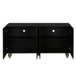 Modern Fluted Sideboard Buffet with Storage, Curve Element with Strict Lines, 4 Doors Storage Cabinet with Adjustable Shelves for Kitchen, Dining Room, Living Room (Black)